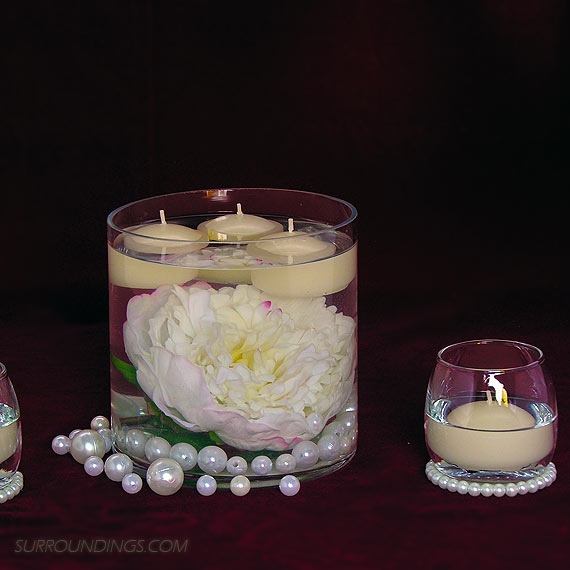 Floating Candles and Pearls Centerpiece